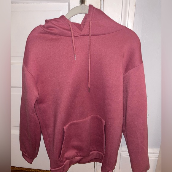 SHEIN dusty pink kangaroo pocket thermal lined drawstring hoodie size SMALL - Picture 2 of 3